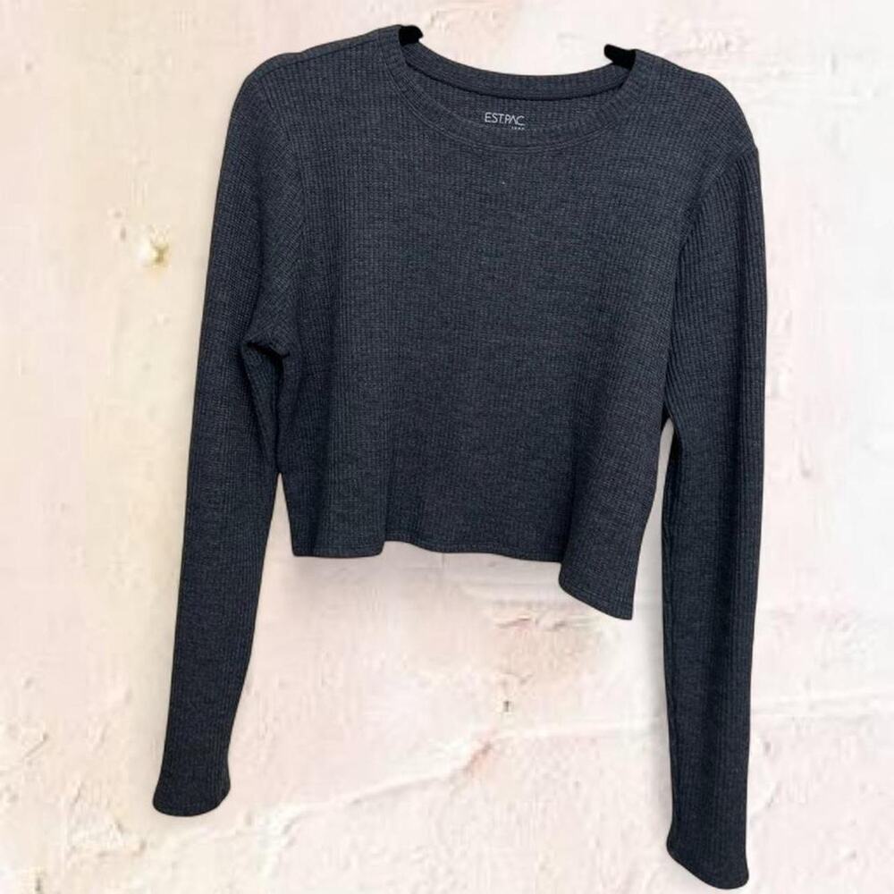PacSun Grey Cropped Sweater Knit Long Sleeve Oversized Cozy Basic